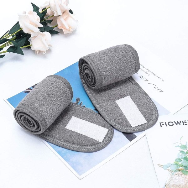 Ansiktshårband - 2 st sminkbandage huvud dusch sport frottéhårband justerbar stretchhandduk med magiskt band Grey+Grey