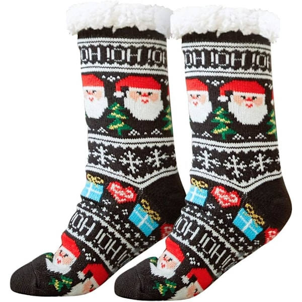 Jule-Sokker Unisex Varme Sokker Jule-Teddyforet Antislip Vintersokker Til Mænd Kvinder Sort