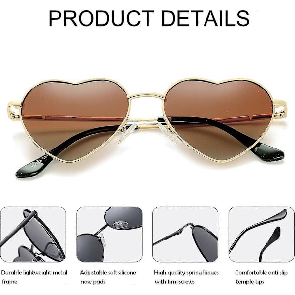 SDIGV Polariserede Hjerte Solbriller til Kvinder, Moderigtig Dejlig Stil Metalramme UV400 Beskyttelseslinse Gold Gradient Brown
