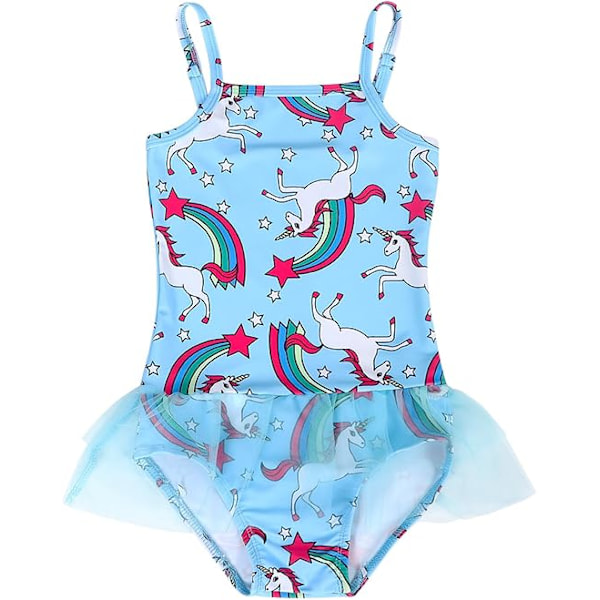 Flickor Enhörning Badkläder Baddräkt Barn Tutu Kjol En Del Baddräkt Leotard Sommar Semester Strandkläder Blue 100cm