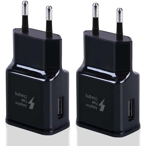 Sort Kompatibel Ladeadapter 2-pak Hurtig USB-opladning til Samsung S22/S21/S20/S10/S10E/S6/S7/S8/S9/Edge/Plus/Active/A72/A53 5G-Xin