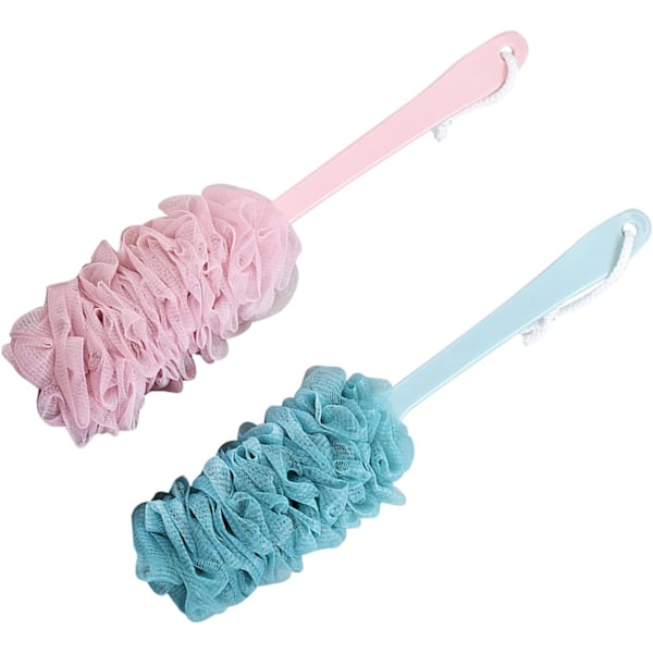 2 Pack Loofah Bath Brush with Long Handle Bath Shower Back Scrubber Body Brush for Men and Women Pink and Blue