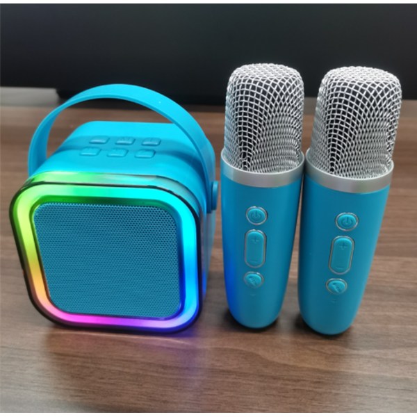 Mini Karaoke-laite lapsille ja aikuisille, kannettava Bluetooth-karaokekaiutin 2 langattomalla mikrofonilla, täydellinen lahja tyttöjen syntymäpäiväjuhliin Sky blue