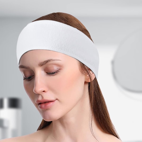 Ansiktshårband - 2 st sminkbandage huvud dusch sport frottéhårband justerbar stretchhandduk med magiskt band White+White