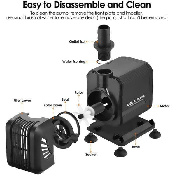 Dränkbar vattenpump - Max. flödeshastighet 1500L/H - 1,6m lyfthöjd - Akvarium, Damm, Fiskbehållare