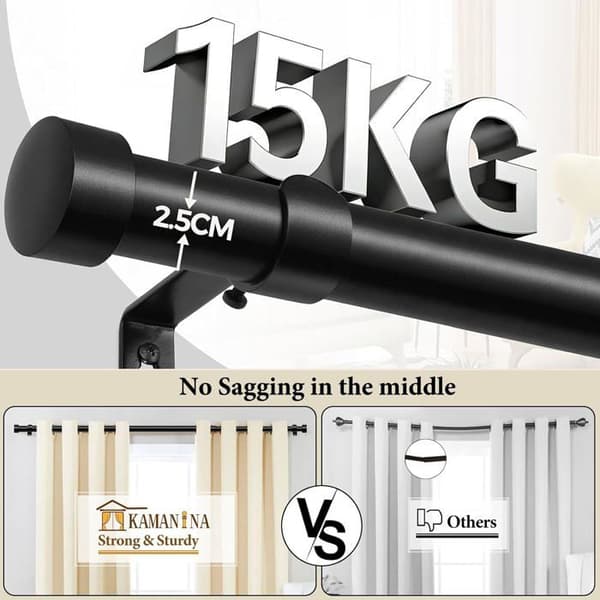 Svart Gardinstång - 1 Styck - Utdragbar Metall - Justerbar 80-218 cm - Vardagsrum och Sovrum - Diameter