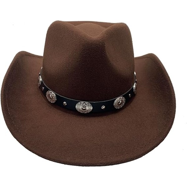 Cowboyhatt for kvinner, Westernhatt for menn, Cowboyfilthatt, justerbar utendørshatt med formbar kant Brown