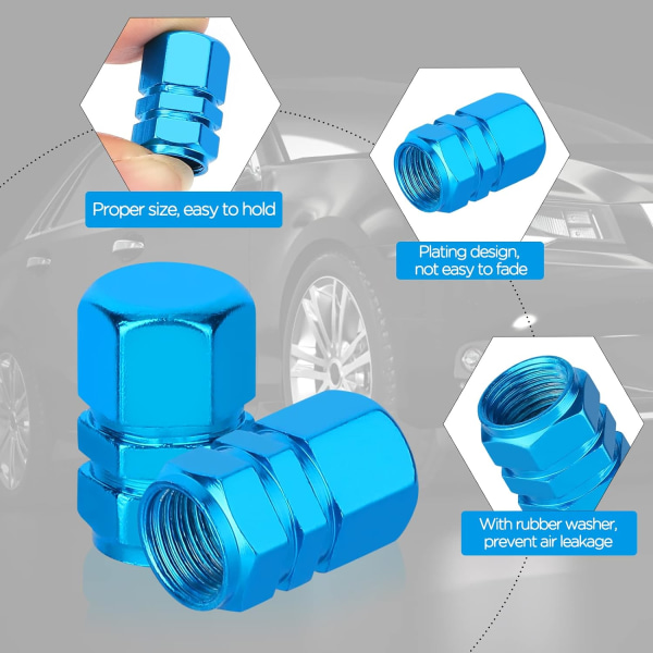 Ljusblå dammkapslar för bildäck, 8 delar aluminiumlegering däckventil dammkapslar,bildäck ventil spindellock svarta ventilkåpor Byte