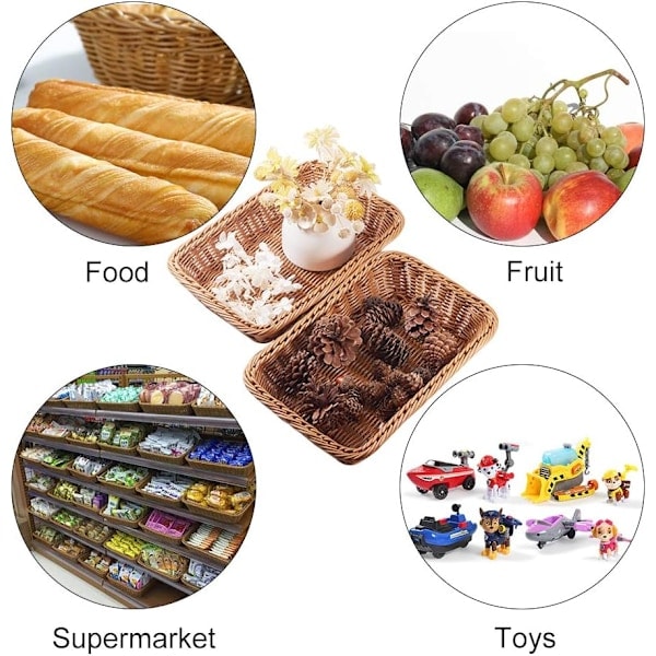 Vävda korgar, set om 3 polykorgar för brödförvaring i polykorgar för mat, frukt, grönsaker, servering, restaurang, hemmakök Brown