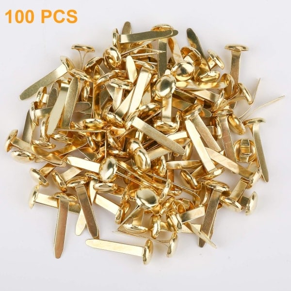 100 stk. mini armbånd, messingfastgørere 16 x 8 mm, messingfarvede papirclips til hobby og scrapbooking guld