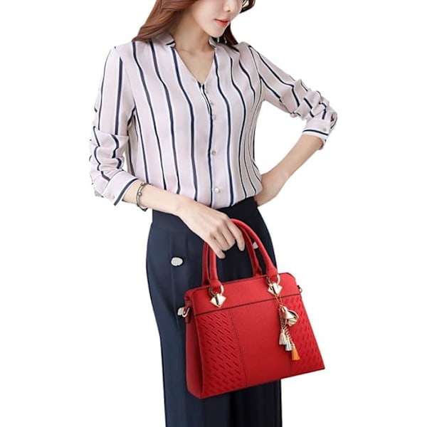 Damhandväskor Axelväska Crossbody Messenger Väska Tote Satchel för Kvinnor PU Läder Handväska Burgundy