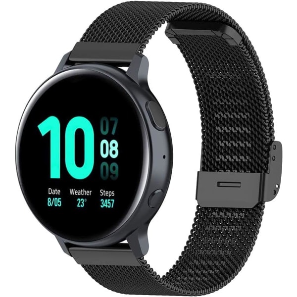 Vävd Mesh Metall Klockarmband för Män och Kvinnor, Universellt Armband för Smartklockor och Seiko Klockor 20mm Svart