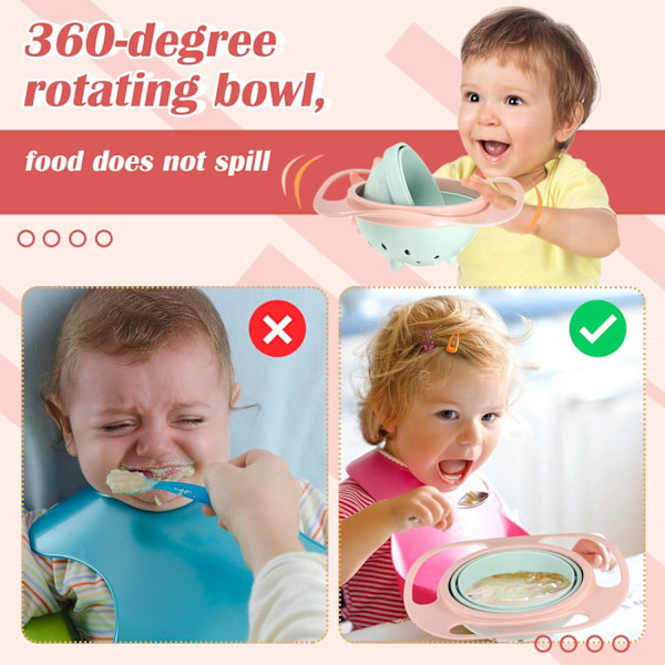 Gyro Bowl Anti Spill Bowl Smooth 360 Grader Matservering, Skålsatser, Småbarnsskålar, Spillfri Matning Småbarn, 360 Rotation Gyroskopisk Skål