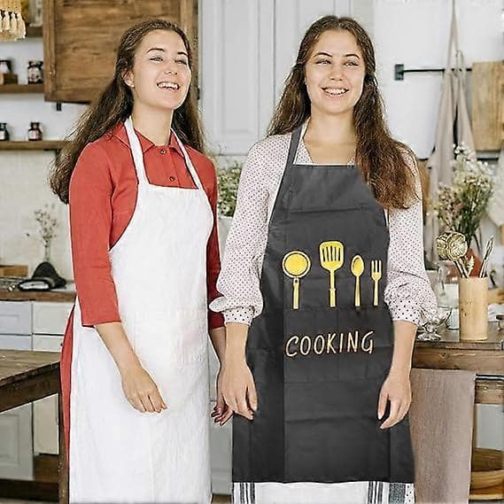 1 st Kockförkläde, Justerbart haklappsförkläde, Svart fickmatlagningsförkläde, Unisex Vattentäta förkläden