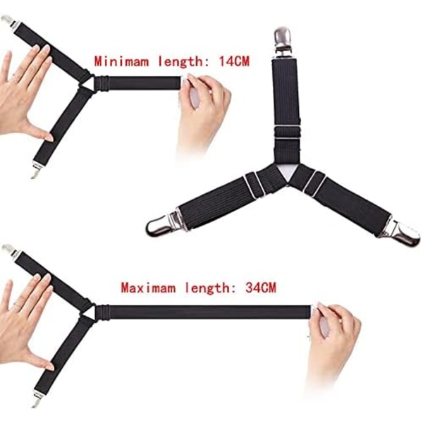 3 Klips Sengestøtte Sengelinned Fastgørere Madrasbetræk Klips Heavy Duty Sengelinned Elastiske Remme Justerbare 4 STK Black 3 Clips