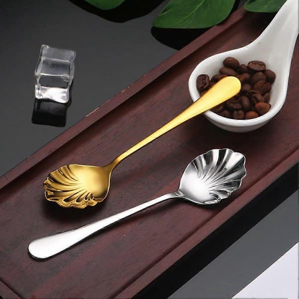 Kaffesked i rostfritt stål, lyxiga snäckformade dessertteskedar, diskmaskinssäker bestick Silver