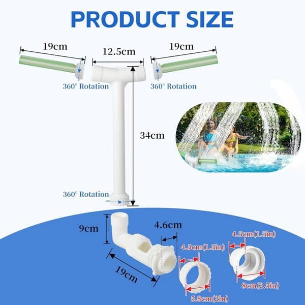 Poolfontæne - 2 dyser - Plast - 360° justerbar - Overjordisk pool - Fluorescerende grøn