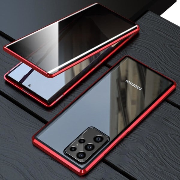 Magnetisk deksel kompatibelt med Samsung Galaxy S23 Ultra, Anti-Peeping-deksel tosidig herdet glass beskyttende flipdeksel 360 full kroppsbeskyttelse M rot
