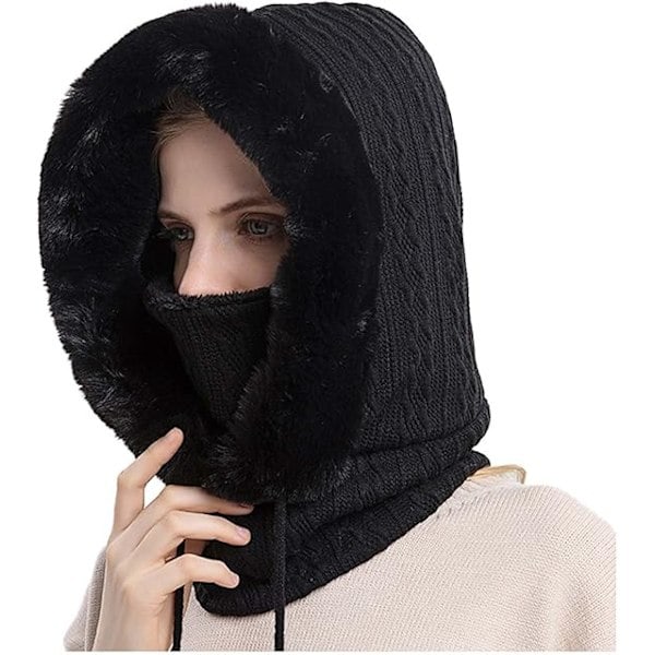 2 i 1 Hue til Kvinder Vinter Varmt Hue Halsklæde Vinter Bold Hat Khaki