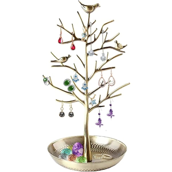 Jewelry Stand/Rack/Holder - New Antique Silver Bronze Birds Tree Earring Necklace Bracelet Jewelry Holder Hanging Organizer Rack Towe Anti Brass