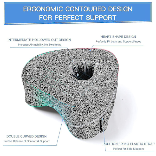 Jalkatyyny | Ergonomisesti muotoiltu tyyny sivuillaan nukkuville optimaalista tukea varten | Muistivaahtotyyny polville sivuillaan nukkuville | Asetustyökalu irrotettavalla gray