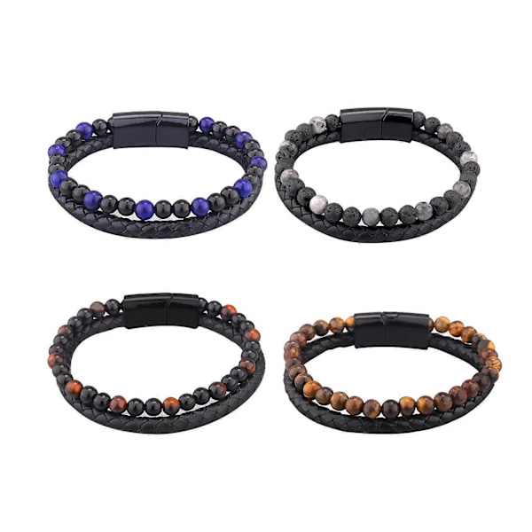 Herrar Pärl Läder Armband Natursten och Läder Armband för Män Presenter 2