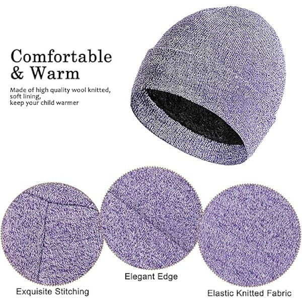 Vinter Unisex Beanie Hatt, Skjerf og Hansker Sett, Elastisk Strikket Hatt Langt Skjerf Berøringsskjermhansker Med Tykk Fleece Innerfôr for Menn og Kvinner Deep Purple