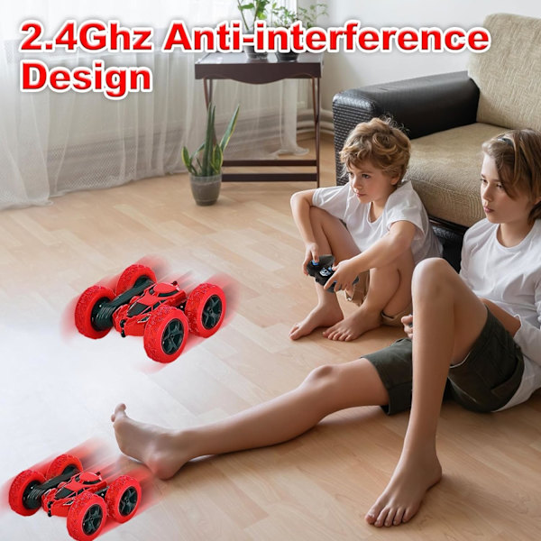 Fjernstyret Stuntbil RC Biler 2.4Ghz Dobbeltsidet 360° Roterende RC Crawler 4WD Off Road Drift Legetøj til Drenge og Piger Rød