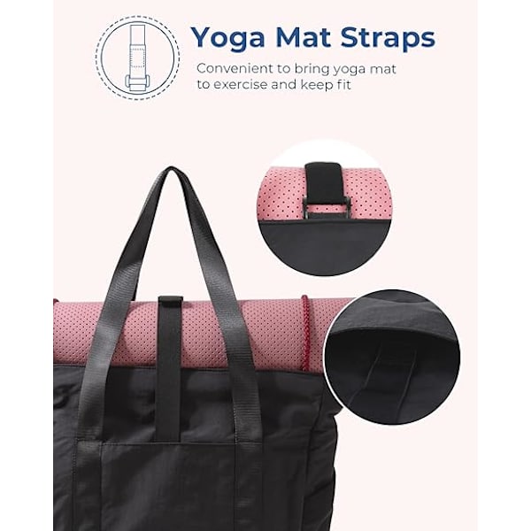 Toteväskor för kvinnor, Handväskor & Axelväska med Yogamatta Spänne för Resa, Strand, Gym, Arbete, Skola Black