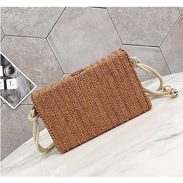 Halmstrandveske Kurvveske Elegant Clutch Veske Skulderveske Tau Bohem Skulderveske Sommer Skulderveske Håndveske Brown