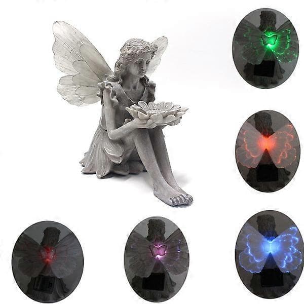 Havestatue Fe Fuglefoder Solcellelampe Figur Harpiks Skulptur
