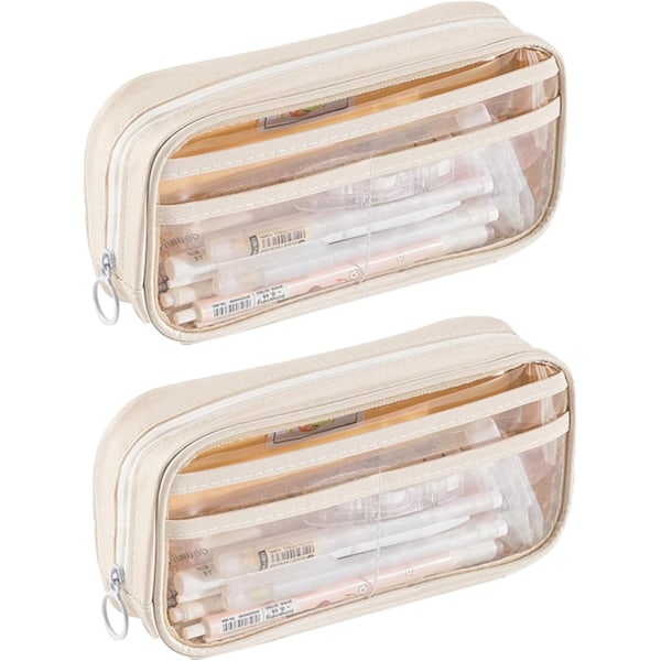 Pennfodral med stor kapacitet, halvtransparent pennfodral, pennfodral för pennor och pennförvaring 2Pcs