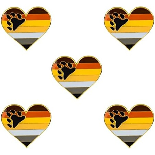 Pakke med 5 Biseksuelle Stolte Hjerteformede Lapel Pins Brocher Pins Flag Badge Broche Badges Pack 5 Bear Pride