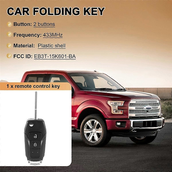 Smart fjernbetjeningsnøgle til bil, 2 knapper, 433MHz, passer til Ford Ranger F150 2015 2016 2017 2018 ID49 PCF7945P EB3T-15K601-BA