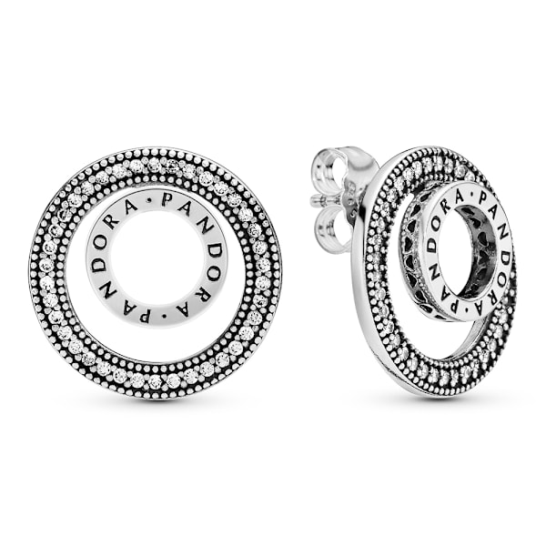 Pandora Sterling Silver Årsörhängen DE LA Lei Logotyp Cirkel Loop 297446CZ, Inkluderar Originalask