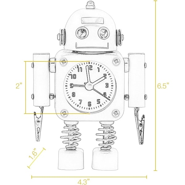 Väckarklocka i rostfritt stål robot - Väckarklocka med blinkande ögon och handklämma Yellow