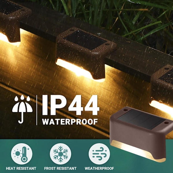 Solcellsdrivna trappljus, 4-pack, Vattentät LED-trappbelysning för utomhustrappor