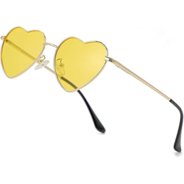 SDIGV Polariserade hjärtformade solglasögon för kvinnor, moderiktig söt stil, metallram, UV400-skydd Gold Yellow