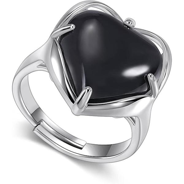 Healing Krystall Steiner Ring Justerbar Hjerte Krystaller Edelsten Ringer Smykker for Kvinner Valentinsdag Gave