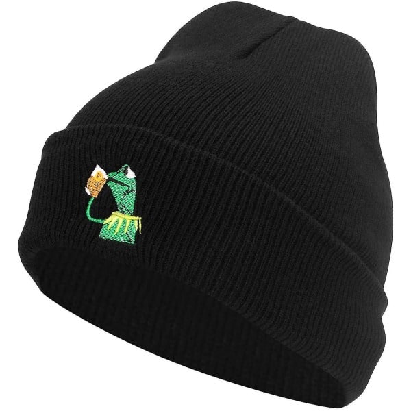 Vinter Kermit Grodan Sippar Te Beanie Varm Bekväm Mjuk Överdimensionerad Tjock Kabel Stickad Hatt Unisex Stickade Hattar Black