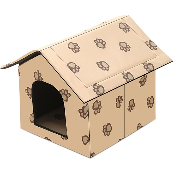 Cat House Waterproof for All Seasons, Collapsible Warm Shelter for Outdoor/Indoor Cats with Removable Soft Mat, Beige