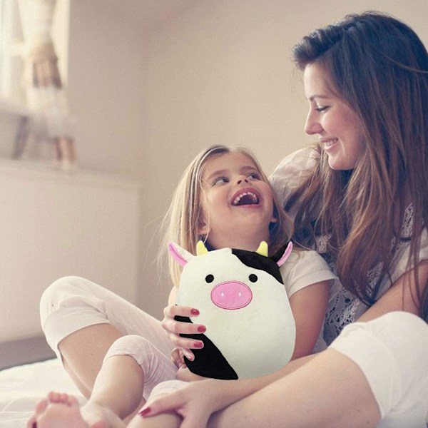 Mansikka-lehmä Plushie - 3D Söpö Täytetty Eläin Halattava Leikki - Musta Lehmä