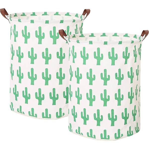 Tvätthamp Set om 2, Vikbar Tvätthamp, Canvas Tvätthamp, Smutshampe med Handtag för Hem, Kontor, Sovsal (Kaktus)