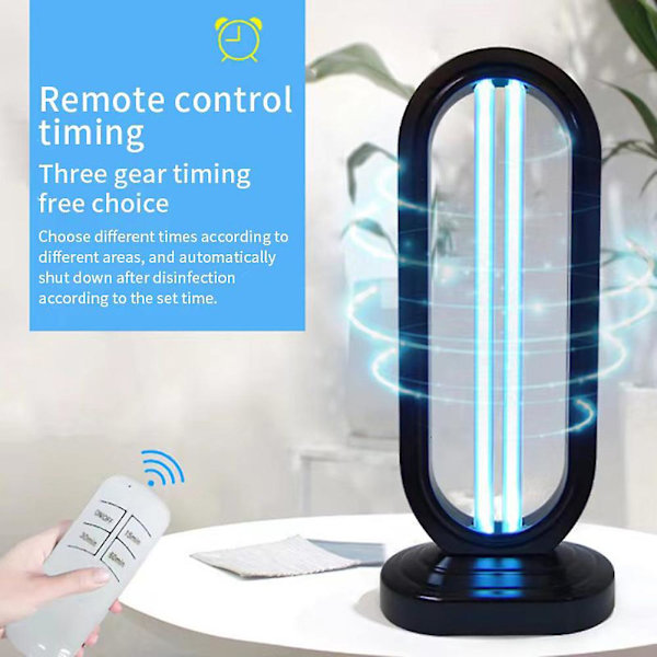 38W Ultraviolet Ozonlampe Mobil Kvarts-Ultraviolet Bakteriedræbende Lampe til Hjem Desinfektion Black EU plug