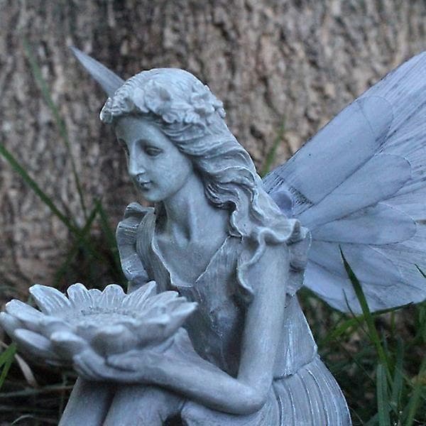 Havestatue Fe Fuglefoder Solcellelampe Figur Harpiks Skulptur