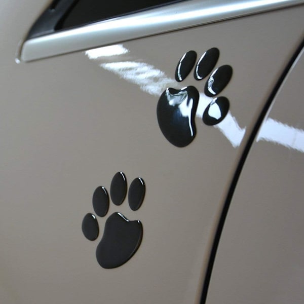 4 stk Svarte 3D Krom Hundefotspor Klistremerke Dekal Bil Emblem Dekorasjon (Svart)