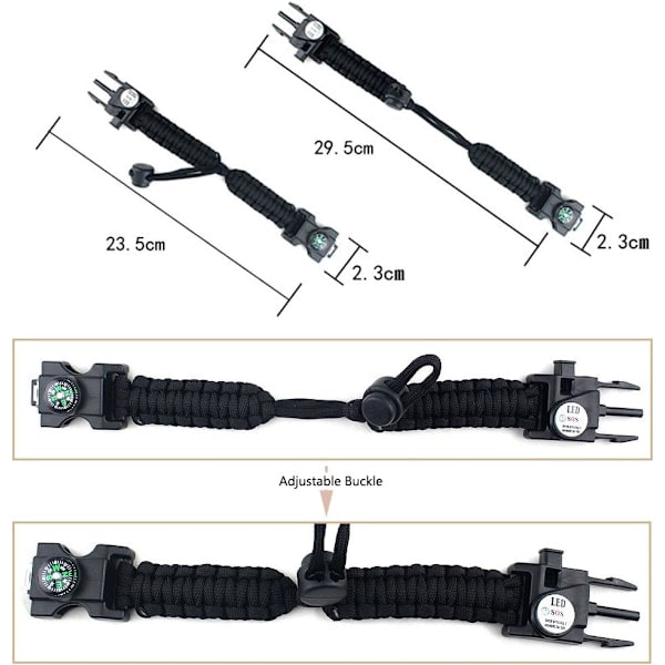 Justerbart överlevnadsarmband, 7 kärnor Paracord 20 i 1 Nöd Sportarmband Verktygssats med Vattentät LED SOS-lampa