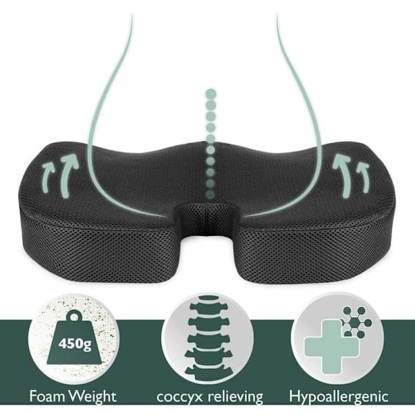 Ortopedisk kudde Minnesskum Ergonomisk sittdyna kontor bil 45x35x7cm - Ortopedisk svanskudde