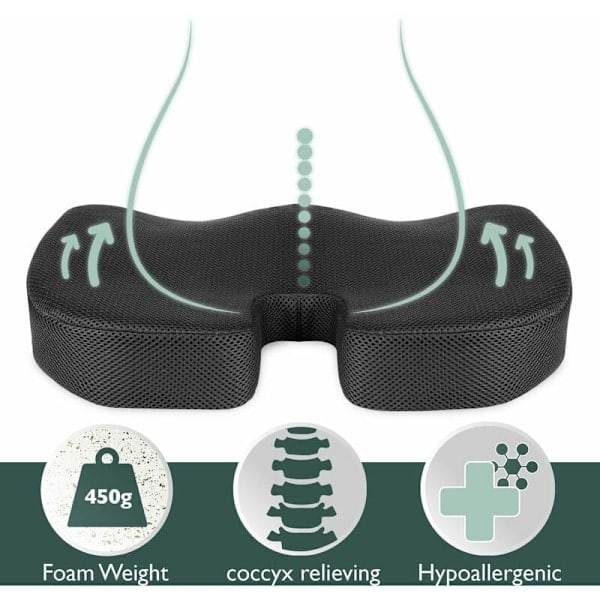 Ortopedisk pute Minneskum Ergonomisk seteputer kontor bil 45x35x7cm - Ortopedisk halebenspute