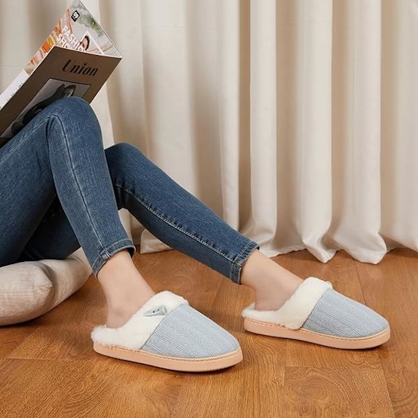 Bekväma Hemtofflor Minnesskum Fuzzy Sovrumsskor Inomhus Utomhus Halksäkra Hemtofflor Skor Light Blue